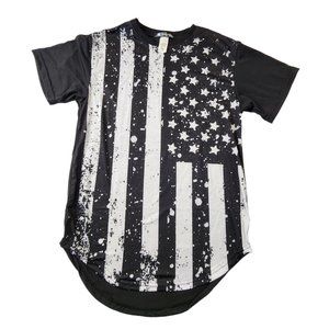 Urban Crews Womens USA Black Flag Curved‎ T-shirt Size Small